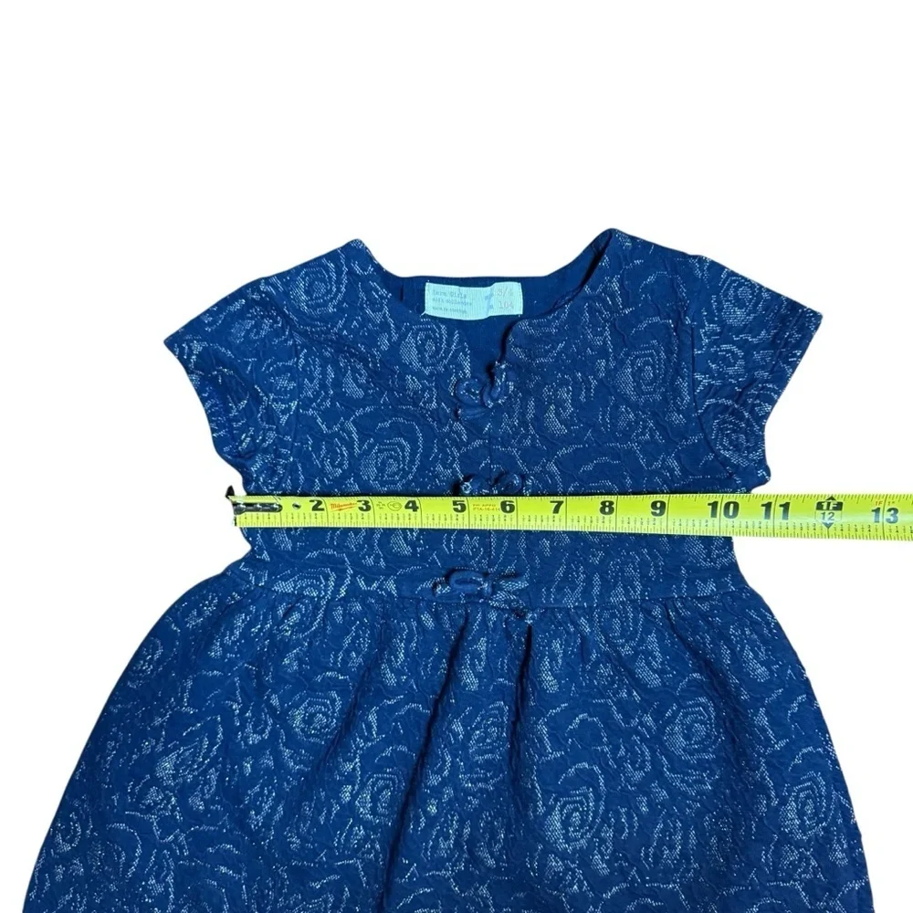 ZARA Girls Blue Textured Floral Short Sleeve Dress Size 3/4